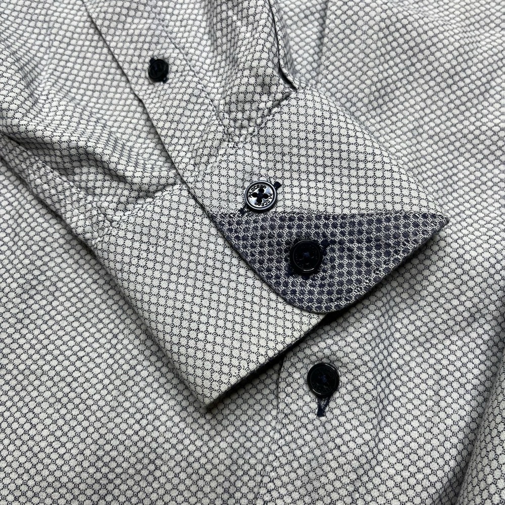 Maceoo Paris Button Up Geometric Micro Print Shirt Blue Men's Size 5/XL Italy - Picture 4 of 14